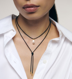 Baroque Pearl Black Cord Necklace - Monica Vinader