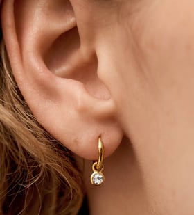 Alternate view of Gold Vermeil Mini Gemstone Huggie Earrings - White Topaz - Monica Vinader