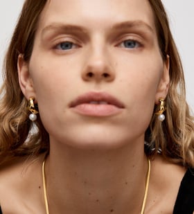 Alternate view of Gold Vermeil Nomade Pearl Small Earrings - Pearl - Monica Vinader