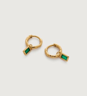 Siren Muse Green Onyx Baguette Charm Mini Huggie Earrings - Monica Vinader
