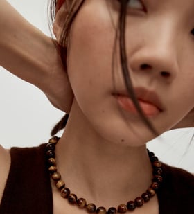 Alternate view of Gold Vermeil Kate Young Round Gemstone Necklace - Tigers Eye - Monica Vinader