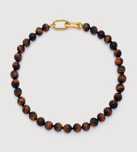 Gold Vermeil Kate Young Round Gemstone Necklace - Tigers Eye - Monica Vinader