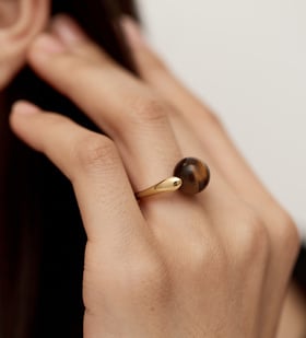 Alternate view of Gold Vermeil Kate Young Round Gemstone Ring - Tigers Eye - Monica Vinader