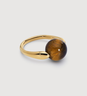 Gold Vermeil Kate Young Round Gemstone Ring - Tigers Eye - Monica Vinader