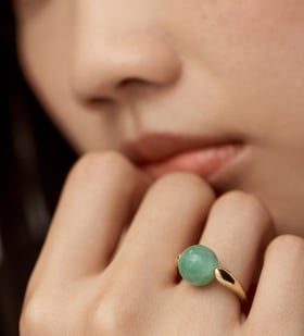 Alternate view of Gold Vermeil Kate Young Round Gemstone Ring - Green Aventurine - Monica Vinader