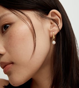 Alta Round Pearl Mini Huggie Earrings - Monica Vinader