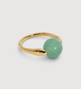 Gold Vermeil Kate Young Round Gemstone Ring - Green Aventurine - Monica Vinader