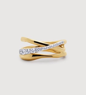 Cali Trove 1/20 CT Natural Diamond Cross Ring - Gold Vermeil 925 Sterling Silver, Vertical Accent Ring