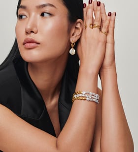Alternate view of Gold Vermeil Keshi Pearl Large Hoop Earrings - Pearl - Monica Vinader