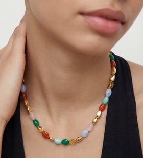 Freedom Multi Gemstone Beaded Necklace in 18k Gold Vermeil on