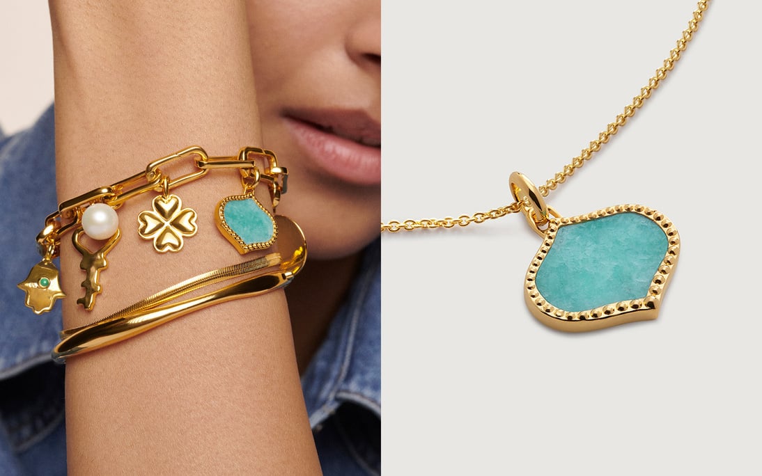 A model wearing the Lotus Charm on a braclet 