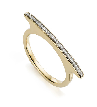 Gold Vermeil Skinny Long Bar Ring - Diamond - Monica Vinader