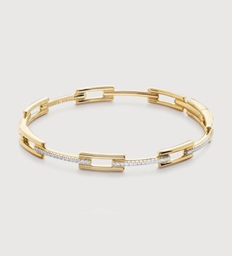 Gold Signature Link Diamond Slim Bangle - Lab Grown Diamond - Monica Vinader