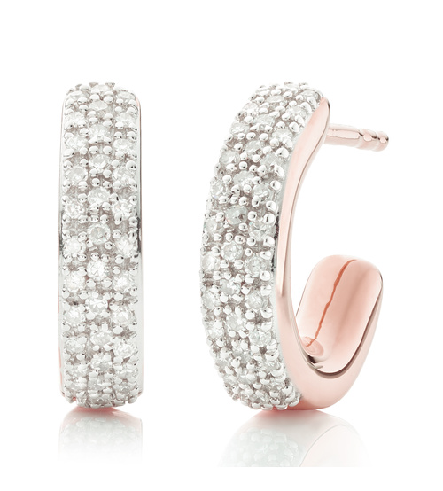 Rose Gold Vermeil Fiji Mini Hoop Diamond Earrings - Diamond - Monica Vinader