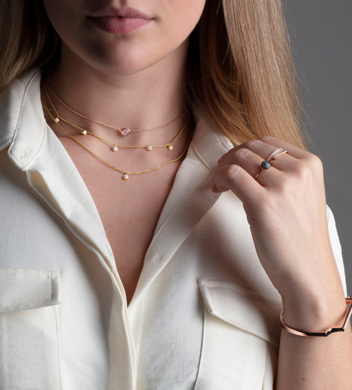 Alternate view of Gold Vermeil Fiji Tiny Button Diamond Necklace - Diamond - Monica Vinader