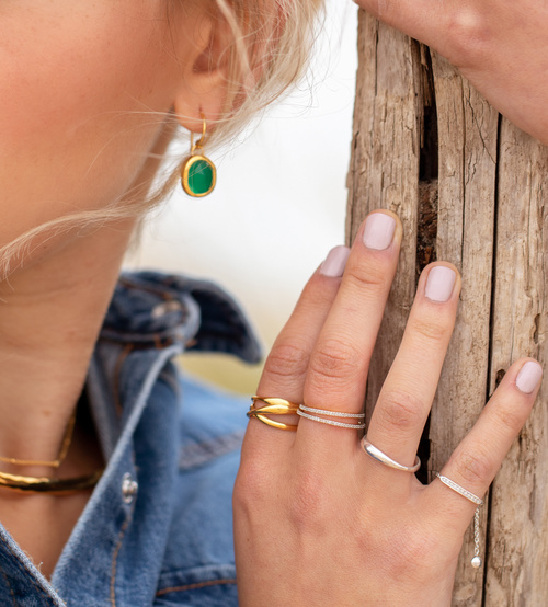 Alternate view of Gold Vermeil Siren Wire Earrings - Green Onyx - Monica Vinader