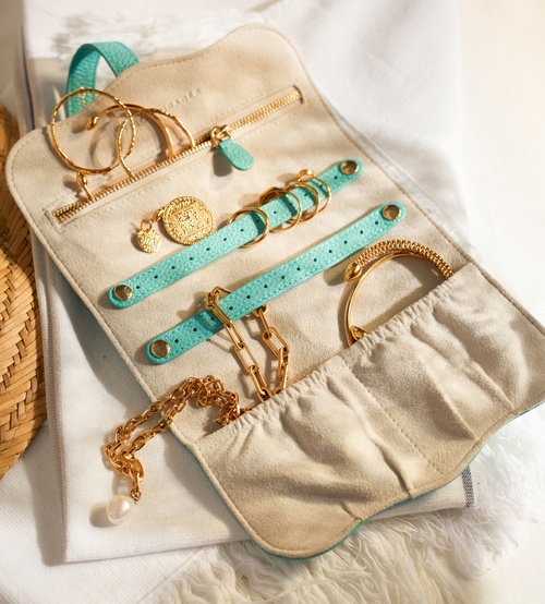 Alternate view of Leather Personalised Leather Jewellery Roll with dustbag - Turquoise - Monica Vinader