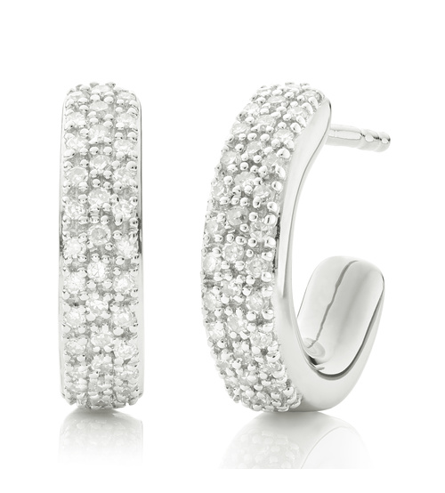Sterling Silver Fiji Mini Hoop Diamond Earrings - Diamond - Monica Vinader