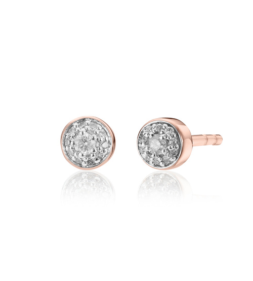 Rose Gold Vermeil Fiji Tiny Button Diamond Stud Earrings - Diamond - Monica Vinader