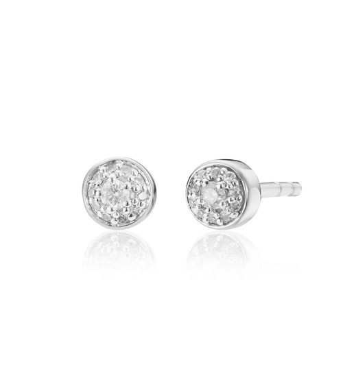 Sterling Silver Fiji Tiny Button Diamond Stud Earrings - Diamond - Monica Vinader