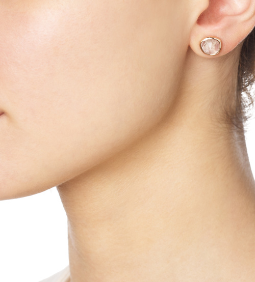 Alternate view of Woman wearing Rose Gold Vermeil Siren Stud Earrings - Rose Quartz