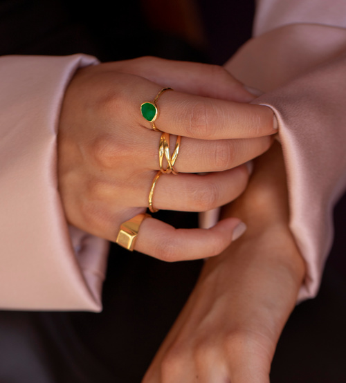 Alternate view of Gold Vermeil Siren Stacking Ring - Green Onyx - Monica Vinader