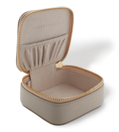 Alternate view of Leather Personalised Leather Trinket Box with dustbag - Pebble Grey - Monica Vinader
