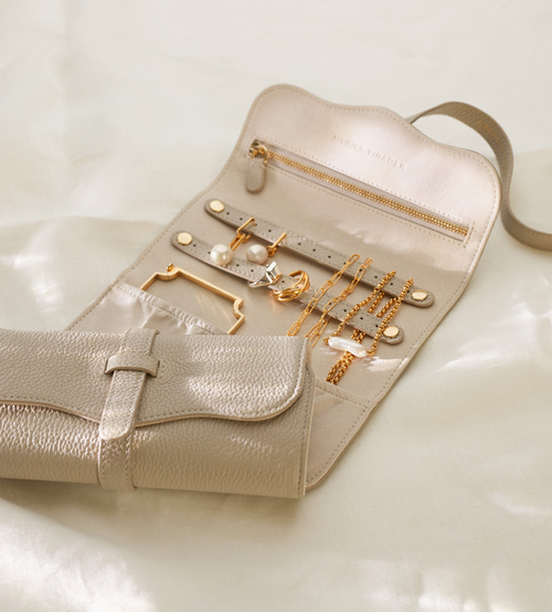 Alternate view of Leather Personalised Leather Jewellery Roll with dustbag - Pebble Grey - Monica Vinader
