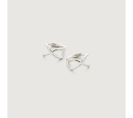 Riva Crossover Diamond Mini Huggie Earrings in Sterling Silver and