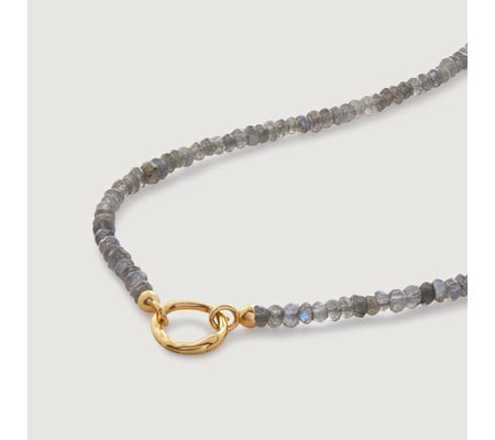 Gold Vermeil Labradorite Beaded Charm Necklace - Labradorite