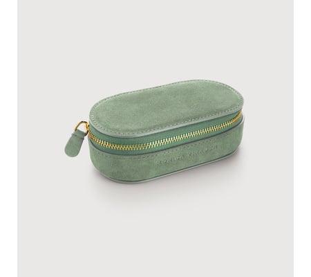 Leather Mini Oval Suede Jewellery Box - Olive
