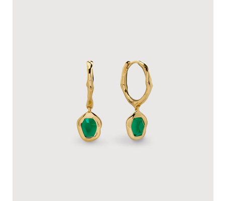 Odyssey Huggies in 18k Gold Vermeil on Sterling Silver and Green