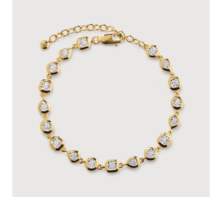 Gold Vermeil Bezel Diamond Chain Bracelet - Lab Grown Diamond Solitaire Chain Bracelet - Lab Grown Diamond