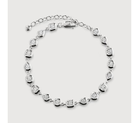 Sterling Silver Bezel Diamond Chain Bracelet - Lab Grown Diamond Solitaire Chain Bracelet - Lab Grown Diamond