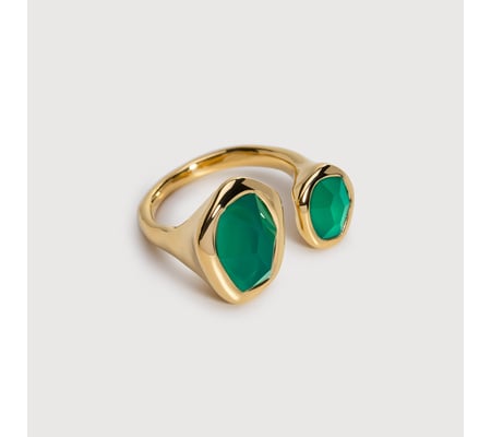 Gold Vermeil Odyssey Gemstone Open Ring - Green Onyx