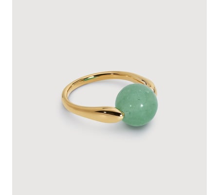 Gold Vermeil Kate Young Round Gemstone Ring - Green Aventurine
