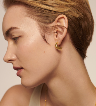 Alternate view of Gold Vermeil Crescent Moon Medium Hoop Earrings - Monica Vinader