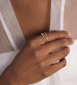 Alternate view of Gold Vermeil Riva Diamond Crossover Ring - Diamond - Monica Vinader