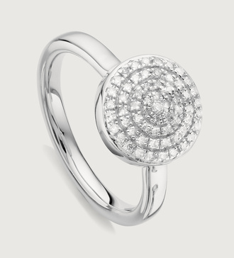 Sterling Silver Fiji Large Button Stacking Ring - Diamond - Monica Vinader
