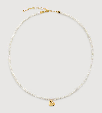 Gold Vermeil Heart Mini Pearl Necklace Adjustable 41-46cm/16-18' - Pearl - Monica Vinader