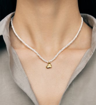 Alternate view of Gold Vermeil Heart Mini Pearl Necklace - Pearl - Monica Vinader