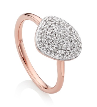 Rose Gold Vermeil Nura Pebble Stacking Diamond Ring - Diamond - Monica Vinader