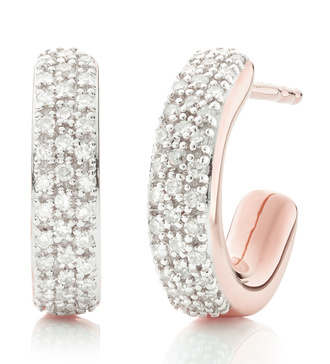 Rose Gold Vermeil Fiji Mini Hoop Diamond Earrings - Diamond - Monica Vinader