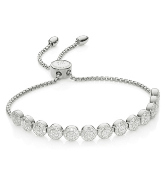Sterling Silver Fiji Mini Button Friendship Chain Bracelet - 13 Beads - Diamond - Monica Vinader