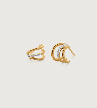 Gold Vermeil Riva Diamond Triple Wave Huggie Earrings - Diamond - Monica Vinader