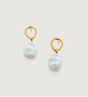 White Square Keshi Pearl Gold plated Hook Earrings