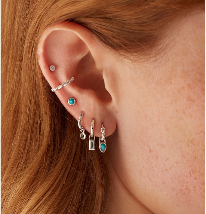 Mini Gem Stud Earrings in Sterling Silver and Turquoise Jewellery by