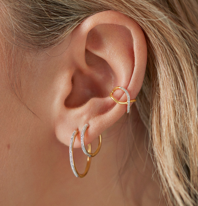 Riva Diamond Medium Hoop Earrings Diamond in 18ct Gold Vermeil on