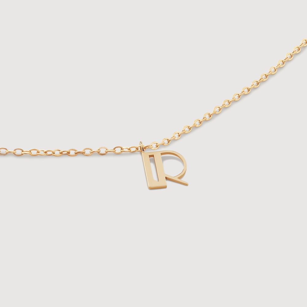 Shop Monica Vinader Gold Small Initial R Necklace Adjustable 41-46cm/16-18'