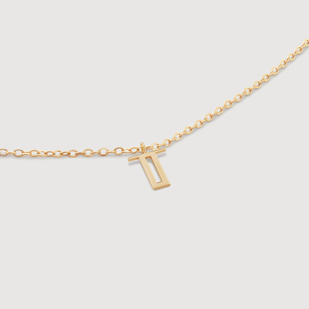 Monica Vinader Gold Mini Initial T Chain Necklace